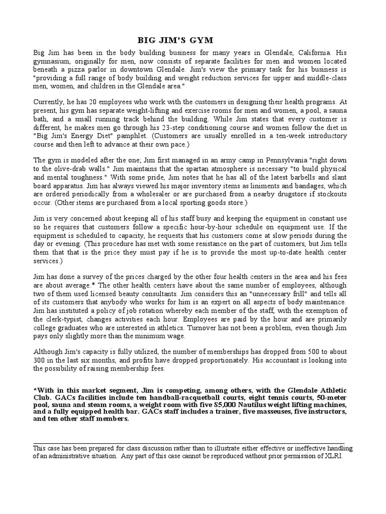 Big Jim's Body Building Gym Analyzing Declining Memberships and