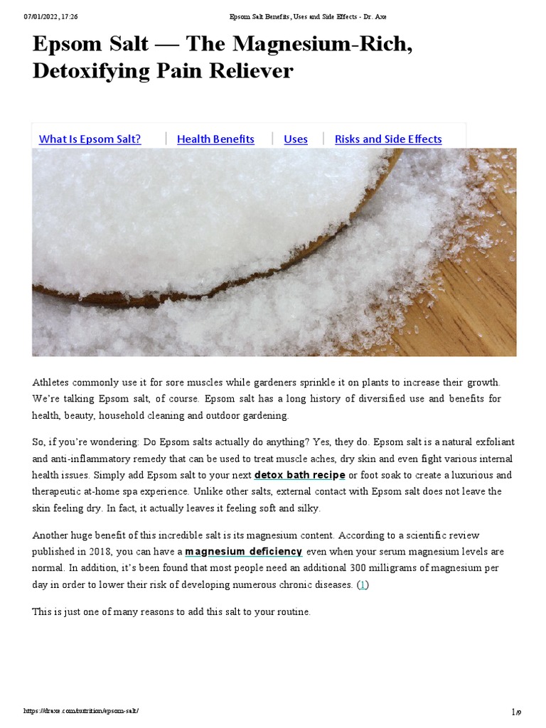 Epsom Salt Benefits, Uses and Side Effects Dr. Axe PDF Magnesium Salt