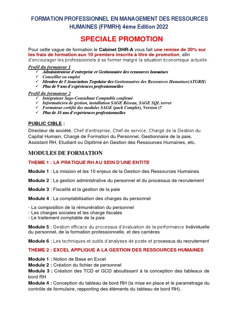 Formation en Management RH - 30% Promo | PDF | Gestion des ressources ...