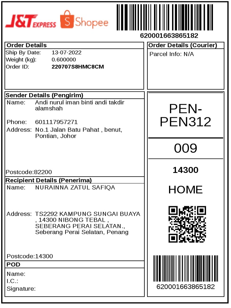 J&T and Poslaju Waybill Example | PDF