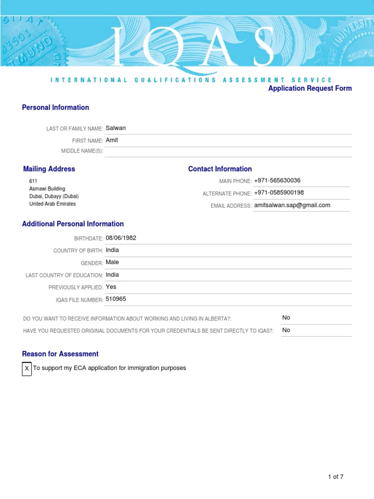 IQAS Application Request Form | PDF | Diploma | Identity Document