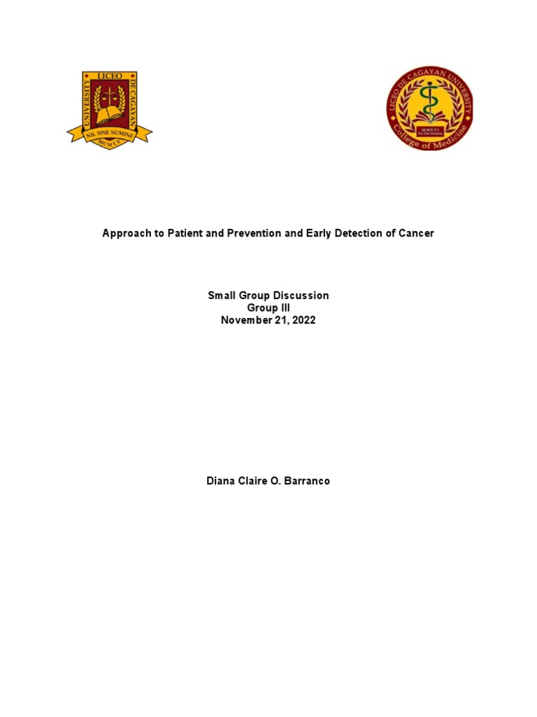 Approach To Patient and Prevention and Early Detection of Cancer | PDF ...