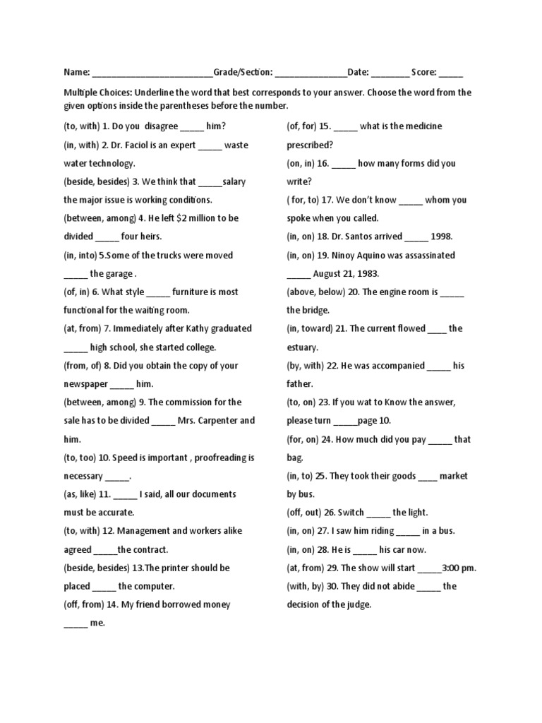English Grammar Multiple Choice Quiz | PDF