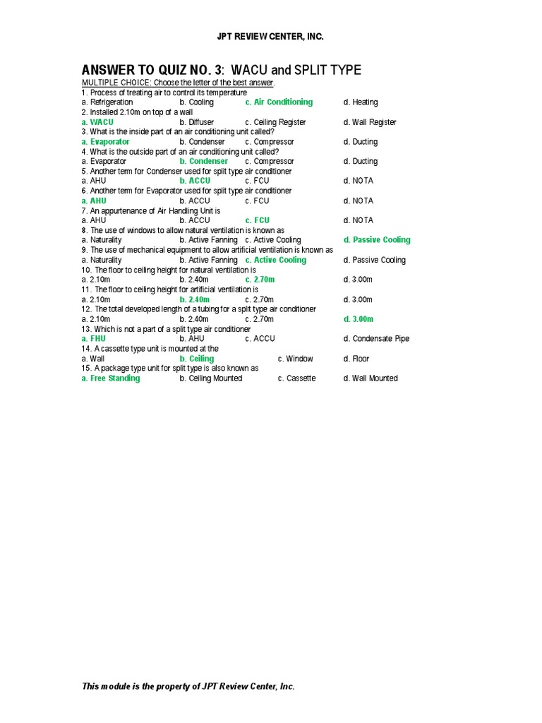 Utilities Pugeda Quiz 17 Wacu and Split Type | PDF | Air Conditioning ...