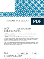 5 Names of Allah: The Most Merciful, The Eternal Lord, The Most Sacred, The Embodiment of Peace, The Mighty One