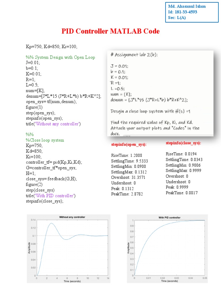 PID Controller MATLAB Code | PDF