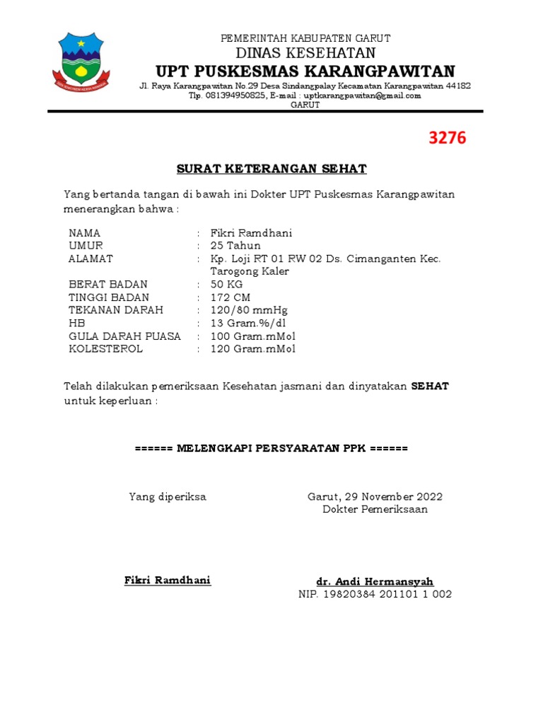 Contoh tanda tangan dan cap pada surat keterangan sehat