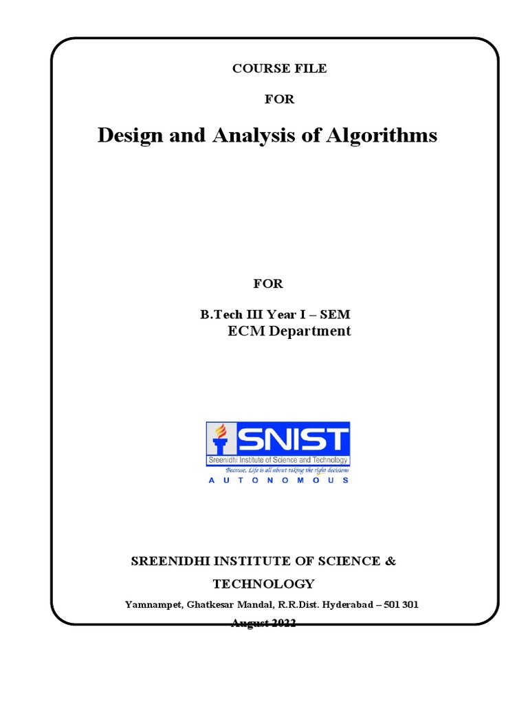 Design and Analysis of Algorithms Course | PDF | Time Complexity ...