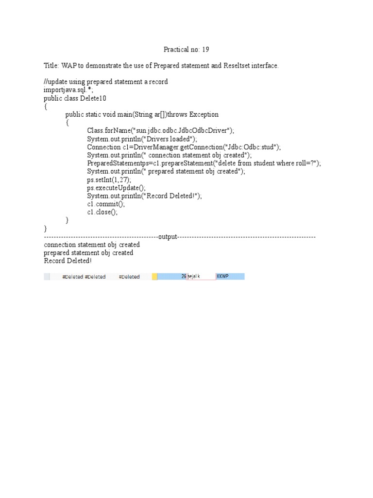 Delete Record Using Prepared Statement | PDF