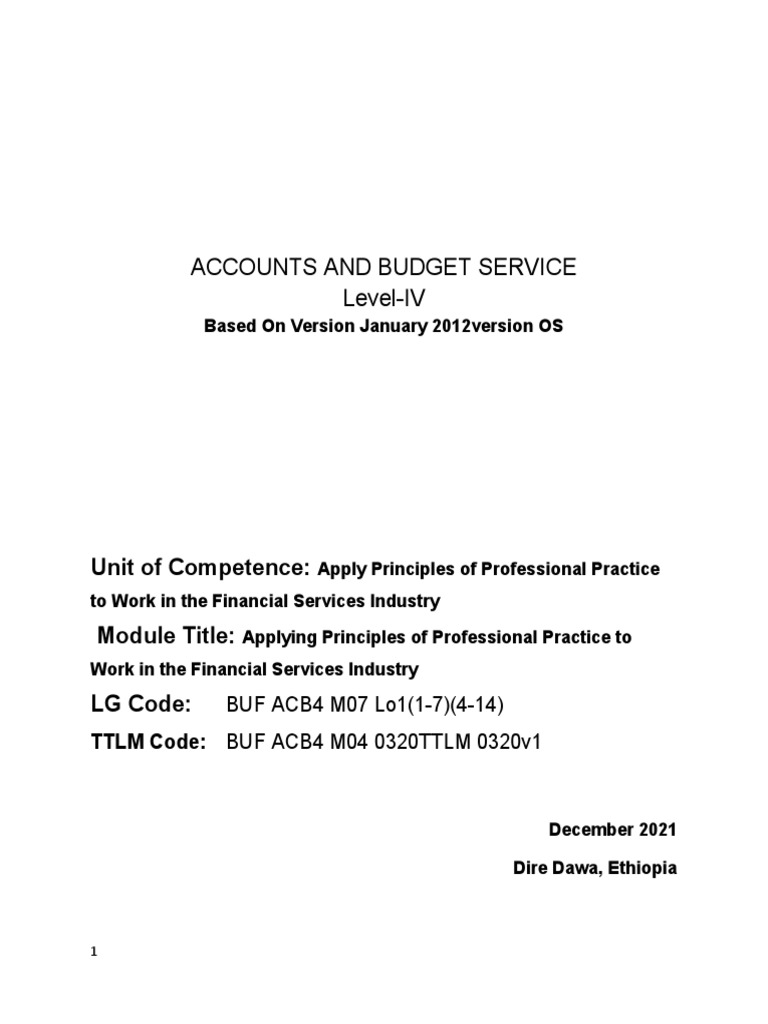 Applying Principles of Professional Practice To Work in The Financial ...