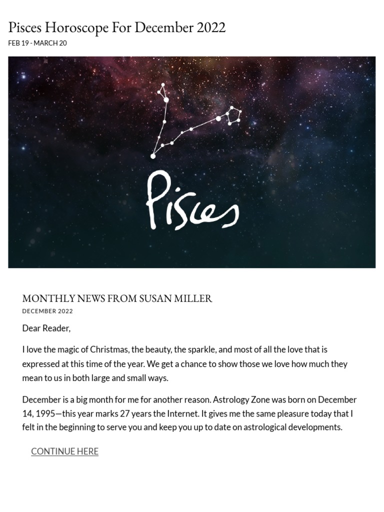 Pisces Horoscope for December 2022 Susan Miller Astrology Zone PDF