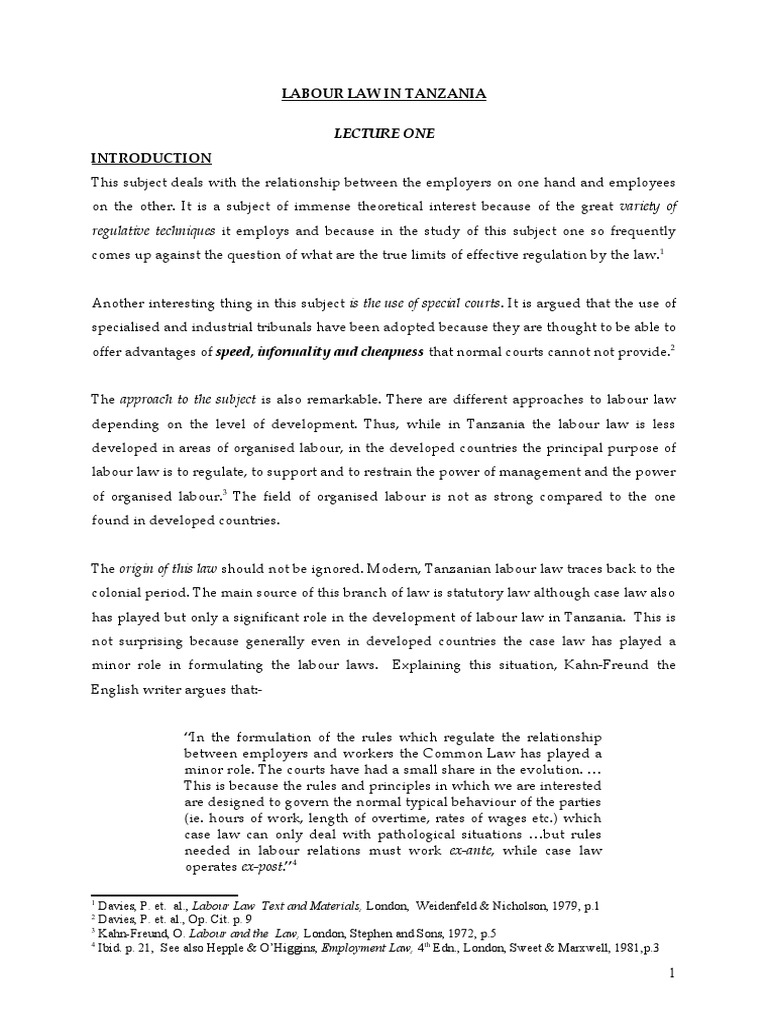 Labour Law In Tanzania