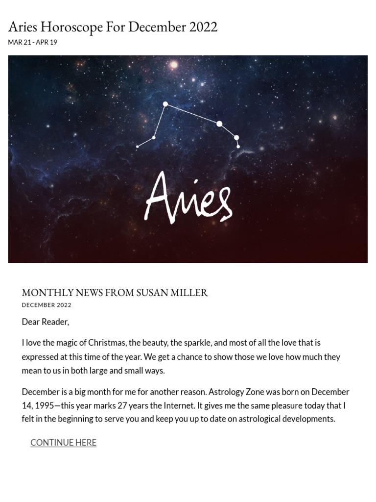 Aries Horoscope For December 2022 Susan Miller Astrology Zone