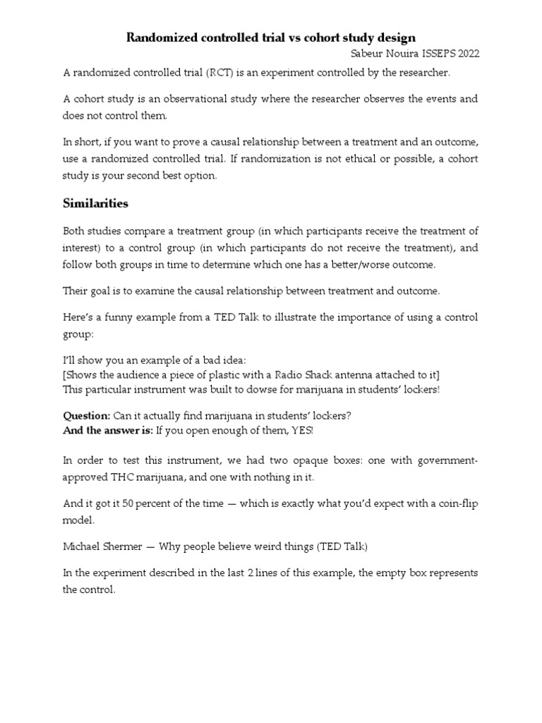 RCT vs Cohort Study: Key Differences | PDF | Randomized Controlled ...