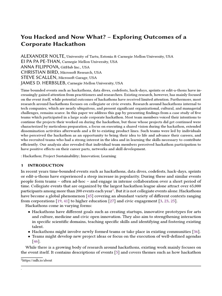 Corporate Hackathon Outcomes Explored | PDF | Innovation | Motivational