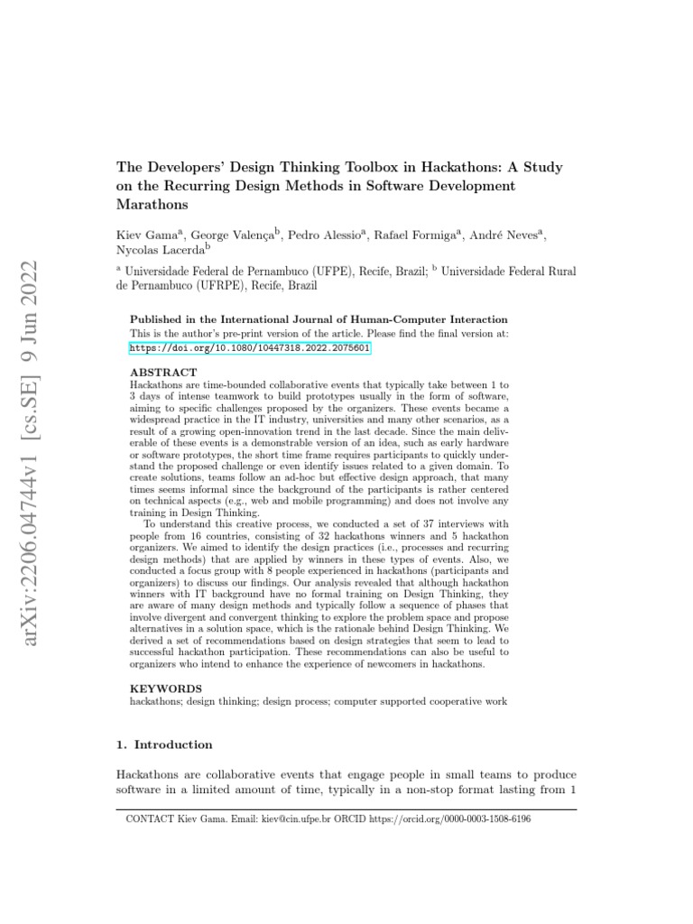 The Developers Design Thinking Toolbox In Hackathons A Study Pdf