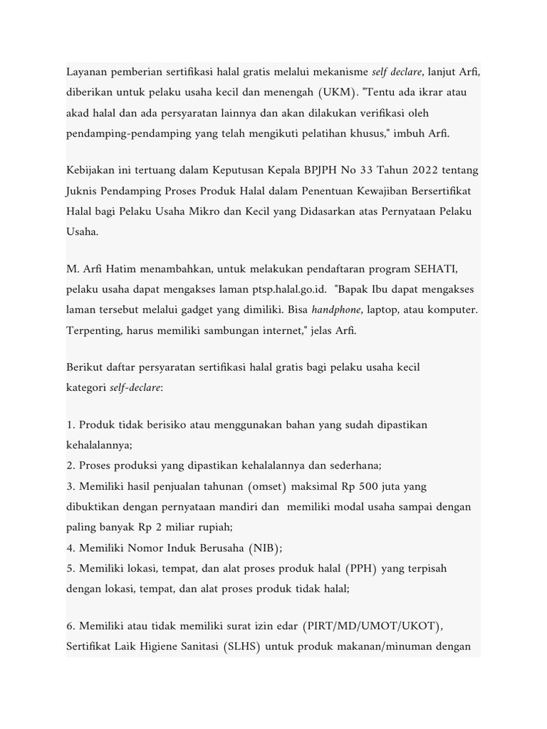 Sertifikasi Halal Gratis untuk UKM | PDF | Hukum