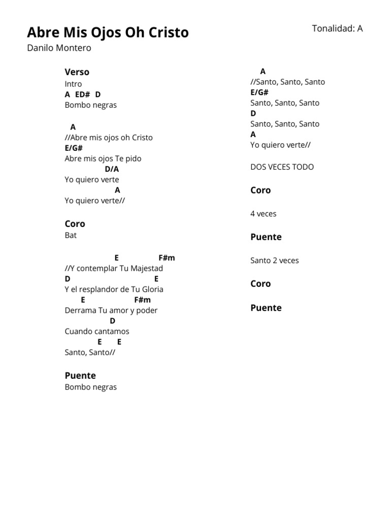 Acordes y Letra: Abre Mis Ojos Oh Cristo | PDF | Poesía