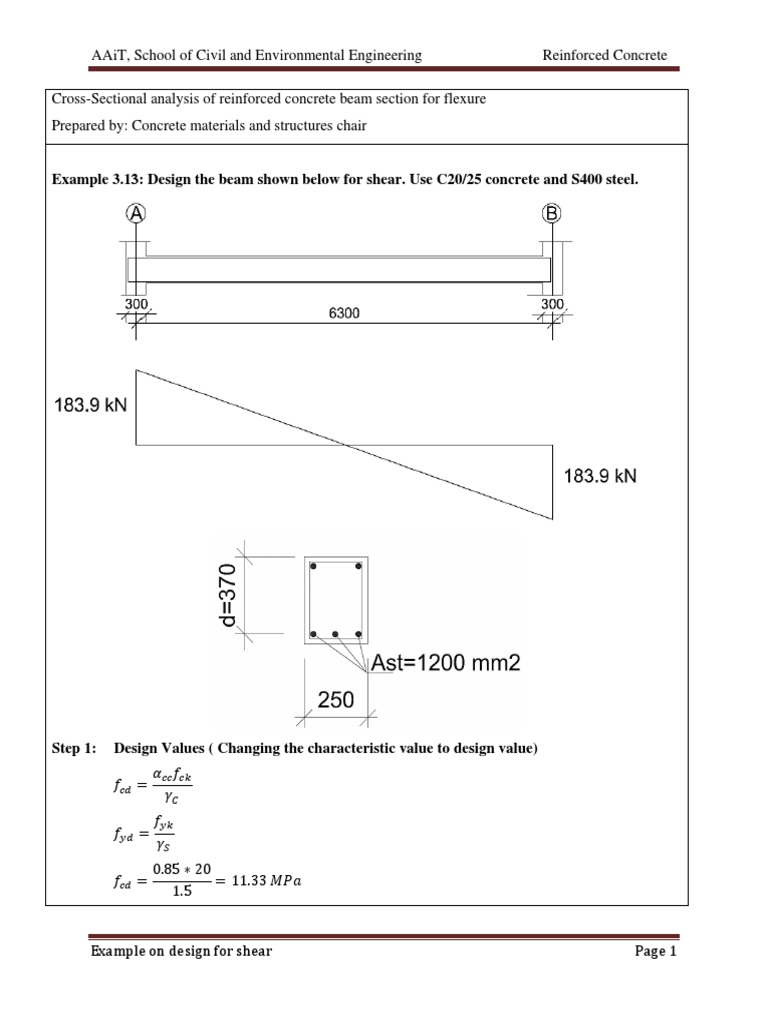 Shear Design Example for Concrete Beams | PDF | Bending | Beam (Structure)