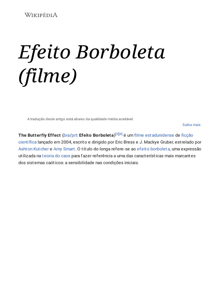 Efeito Borboleta (Filme) Wikipédia, A Enciclopédia Livre PDF Arte