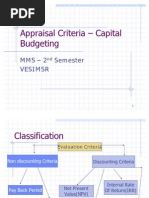 Appraisal Criteria – Capital Budgeting