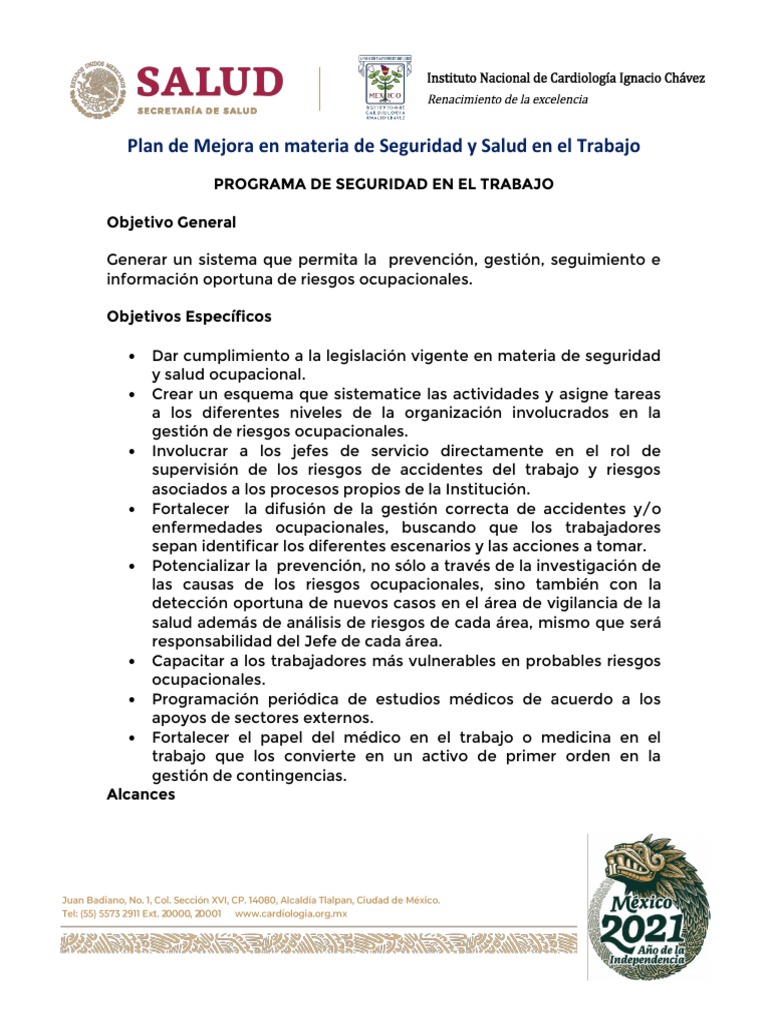 Plan de Mejora en Seguridad y Salud en El Trabajo 2021 | PDF | Valores ...