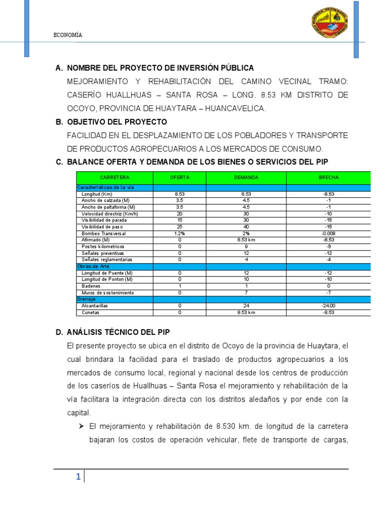 Nombre Del Proyecto de Inversión Pública | PDF | Infraestructura ...