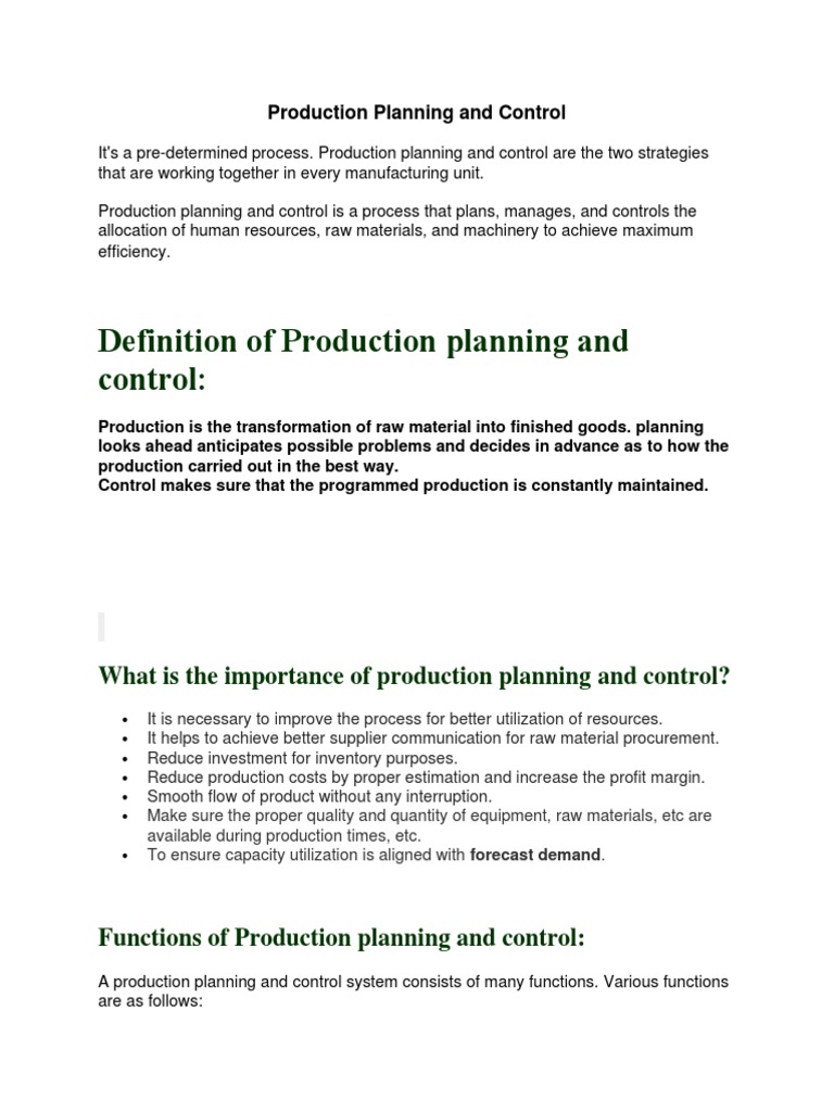 Production Planning and Control | PDF | Forecasting | Planning