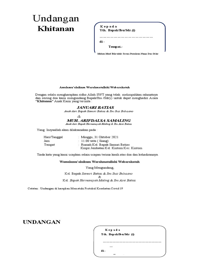 UNDANGAN Khitanan | PDF