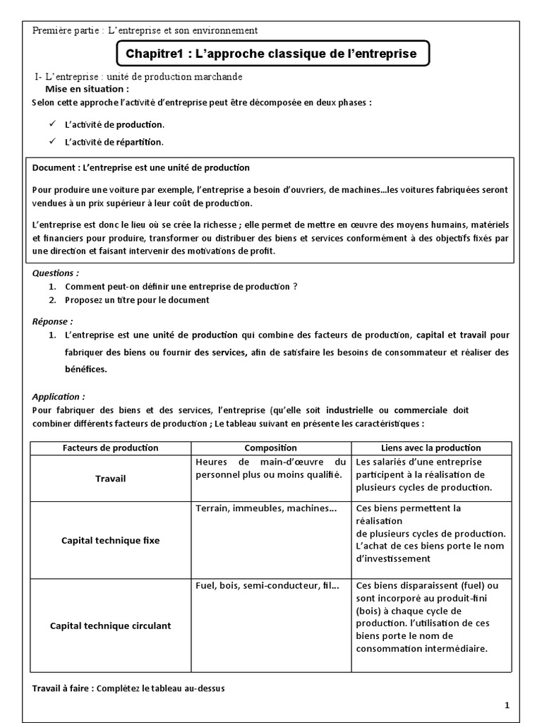 L'entreprise : production et répartition de la valeur ajoutée | PDF ...