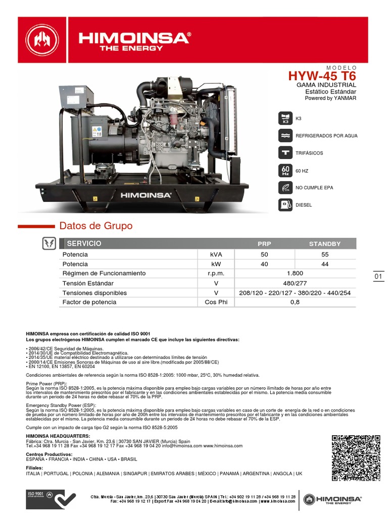 Generador Himoinsa Hyw-45-T6-Yanmar | PDF | Energia electrica
