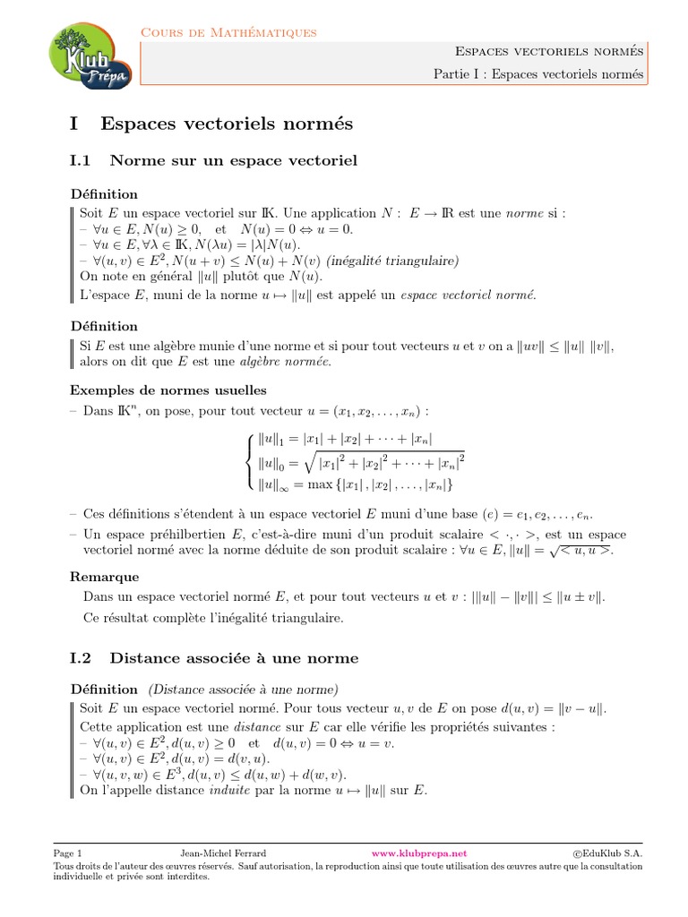Normes et espaces vectoriels en maths | PDF | Fonctionnalités et ...