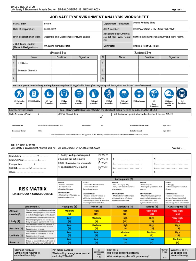 JSEA for Hydra Engine Assembly | PDF | Personal Protective Equipment ...