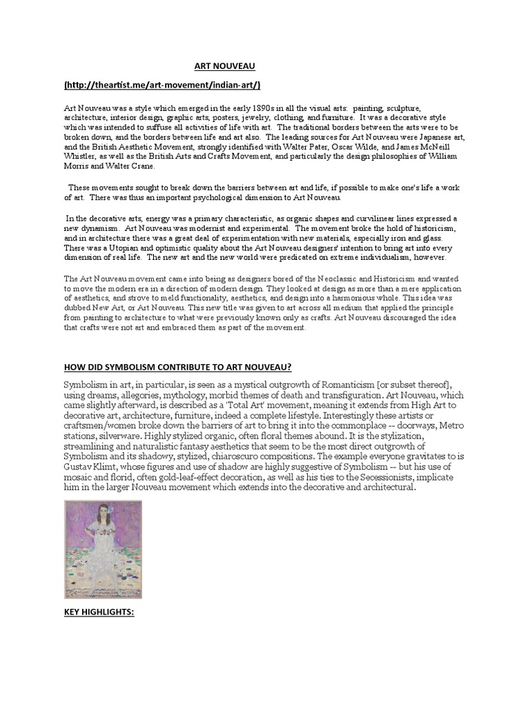 Art Nouveau and Symbolism PDF Art Nouveau Symbolism (Arts)