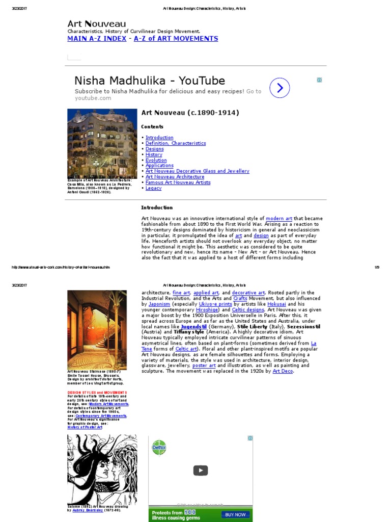 Art Nouveau Design Characteristics, History, Artists PDF Art