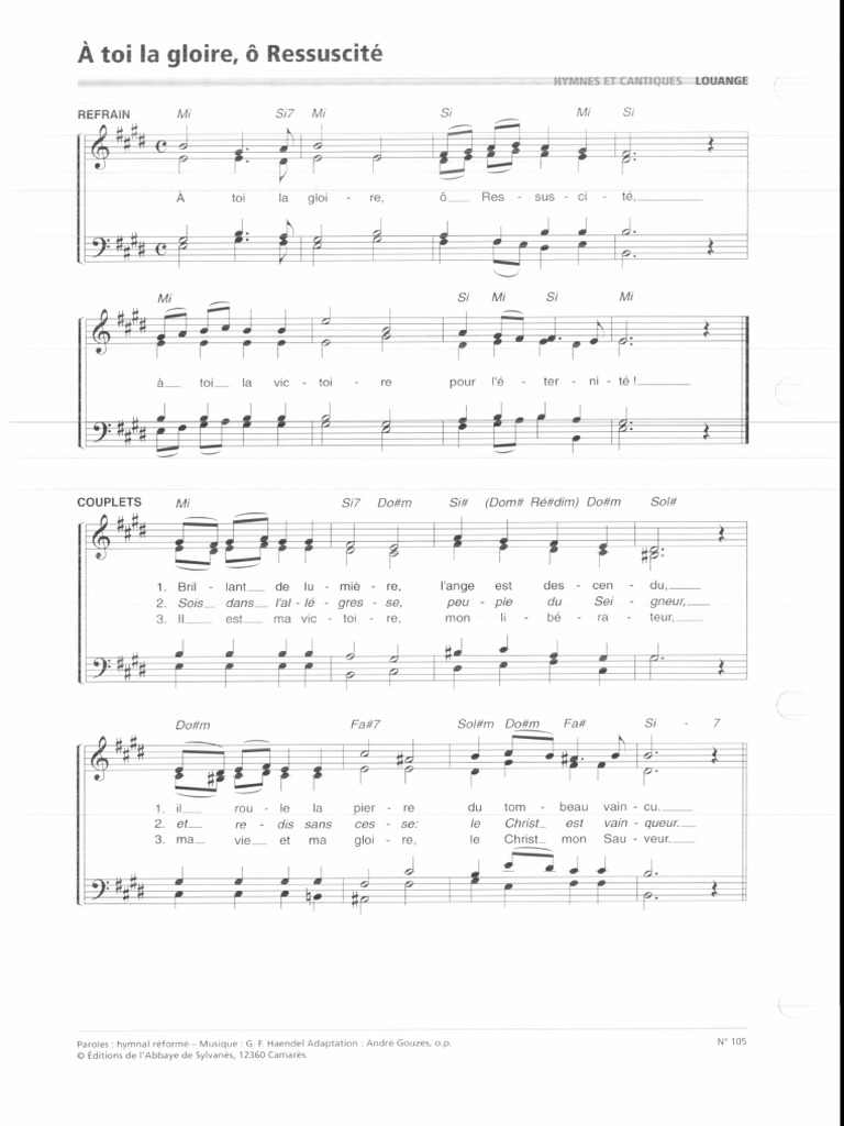 A Toi La Gloire, Ô Ressucité!Chant de L'EmmanuelSatb PDF