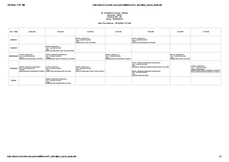 ICRESS V2 Timetable for M1BA2401A | PDF