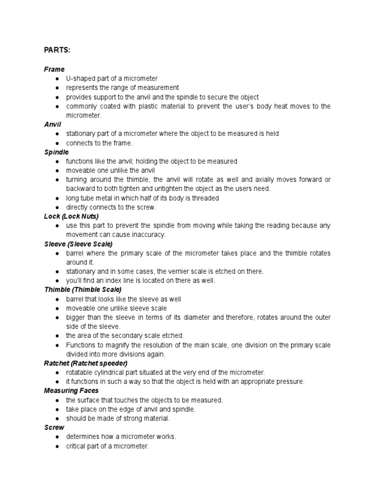 Micrometer Caliper Parts PDF