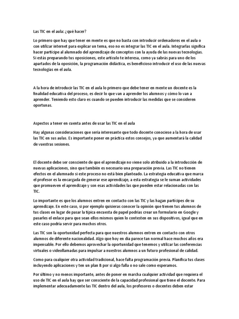 Las TIC en El Aula | PDF | Método de enseñanza | Maestros