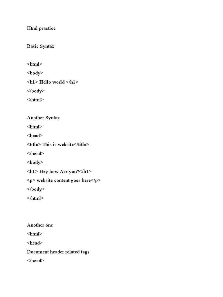 Basic HTML syntax and tags guide