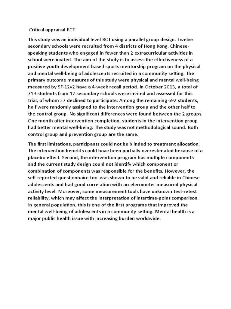 Critical Appraisal of RCT on Youth Mentorship | PDF | Science & Mathematics