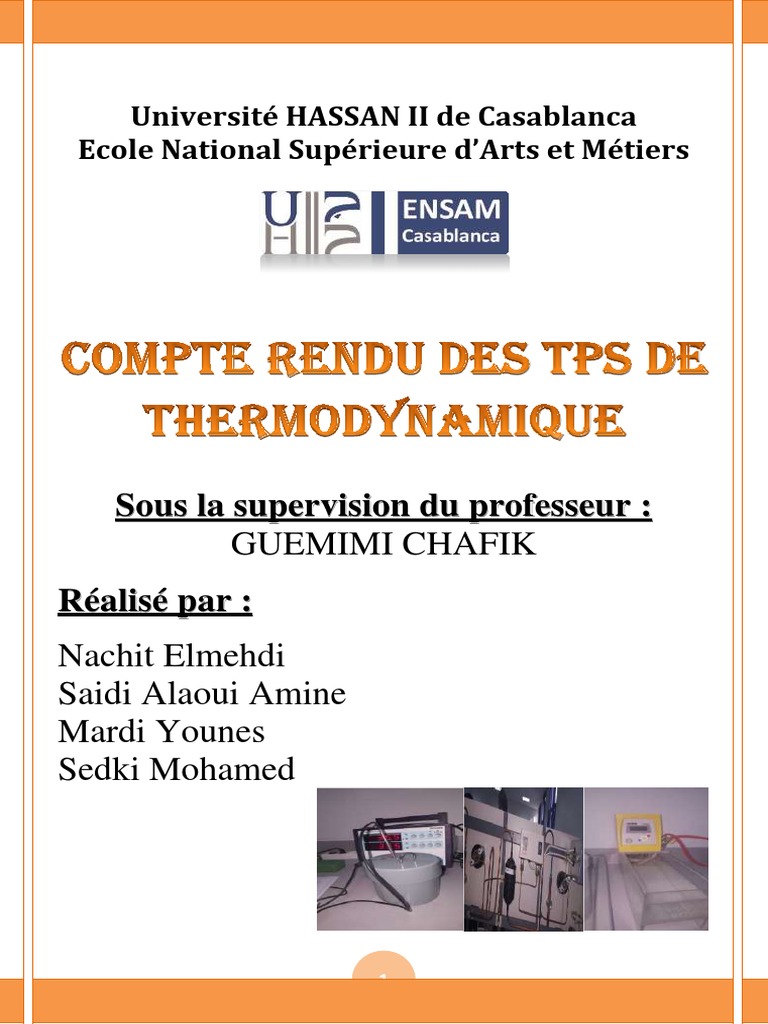 Compte Rendu TP Thermodynamique | PDF | Capacité thermique | Pompe à ...
