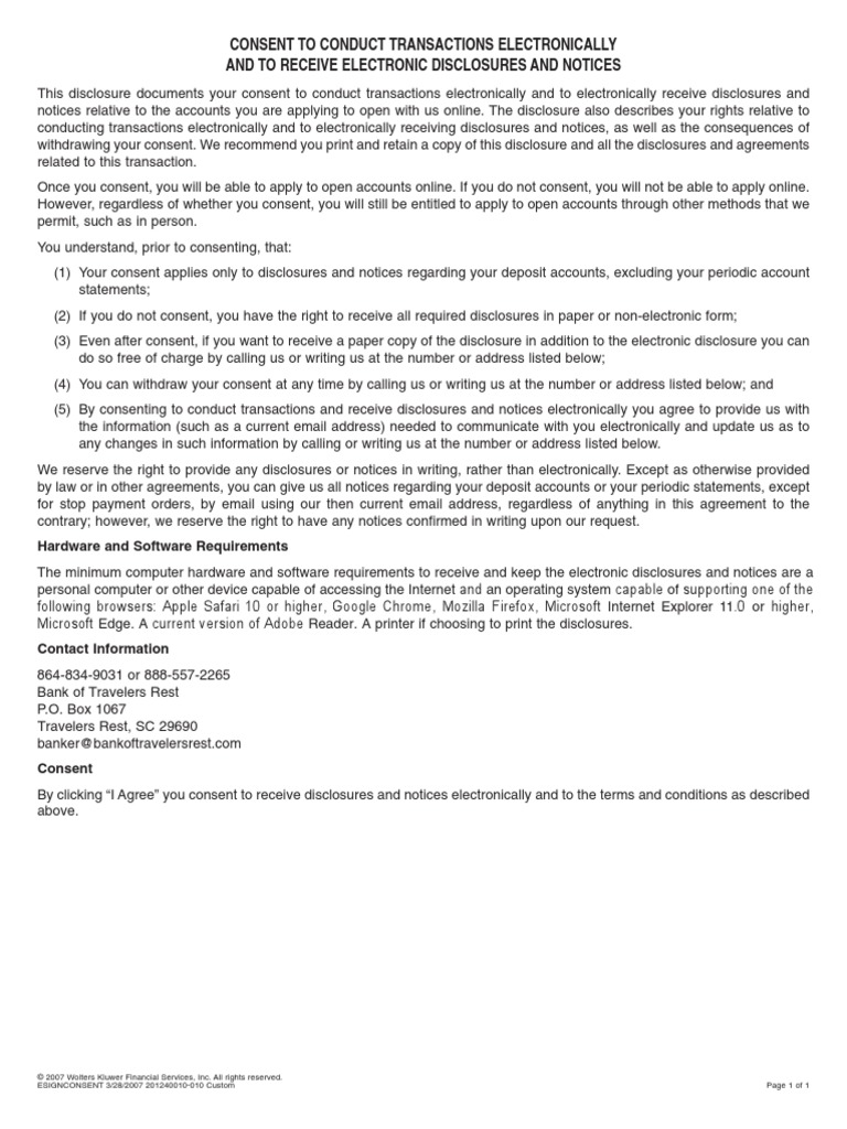 Consent To Conduct Transactions Electronically and To Receive