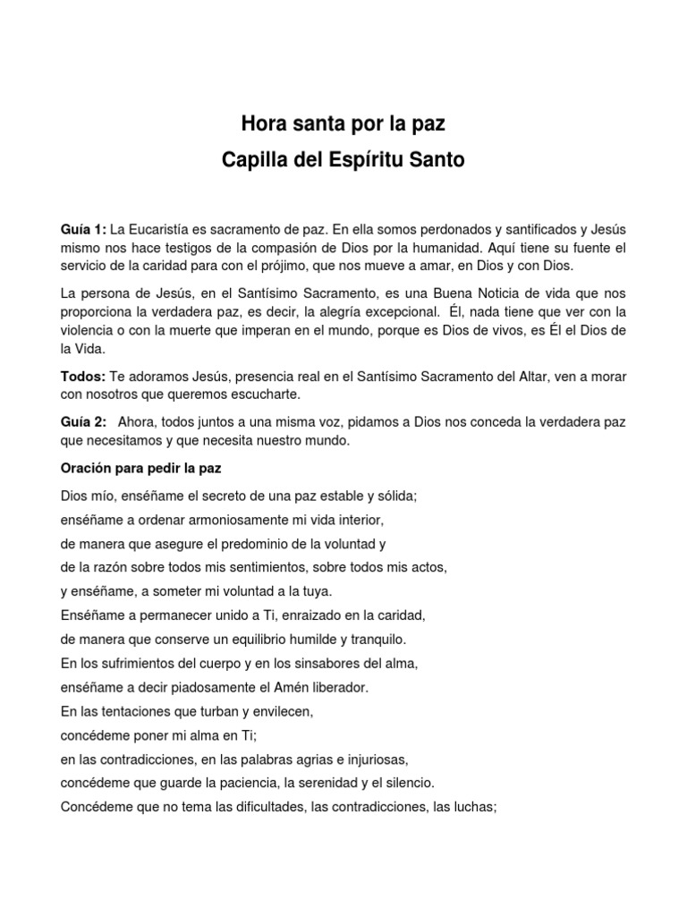 Hora santa por la paz | PDF | Amor | eucaristía