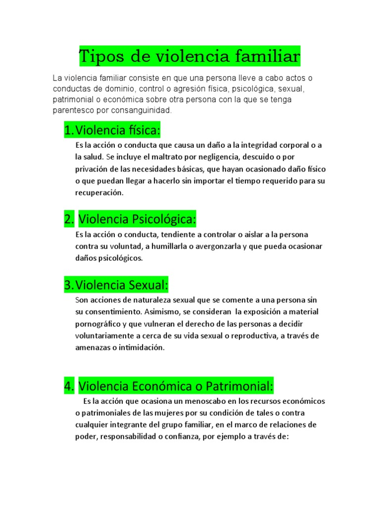Tipos de Violencia Familiar y sus Efectos | PDF | Política | Ciencias ...