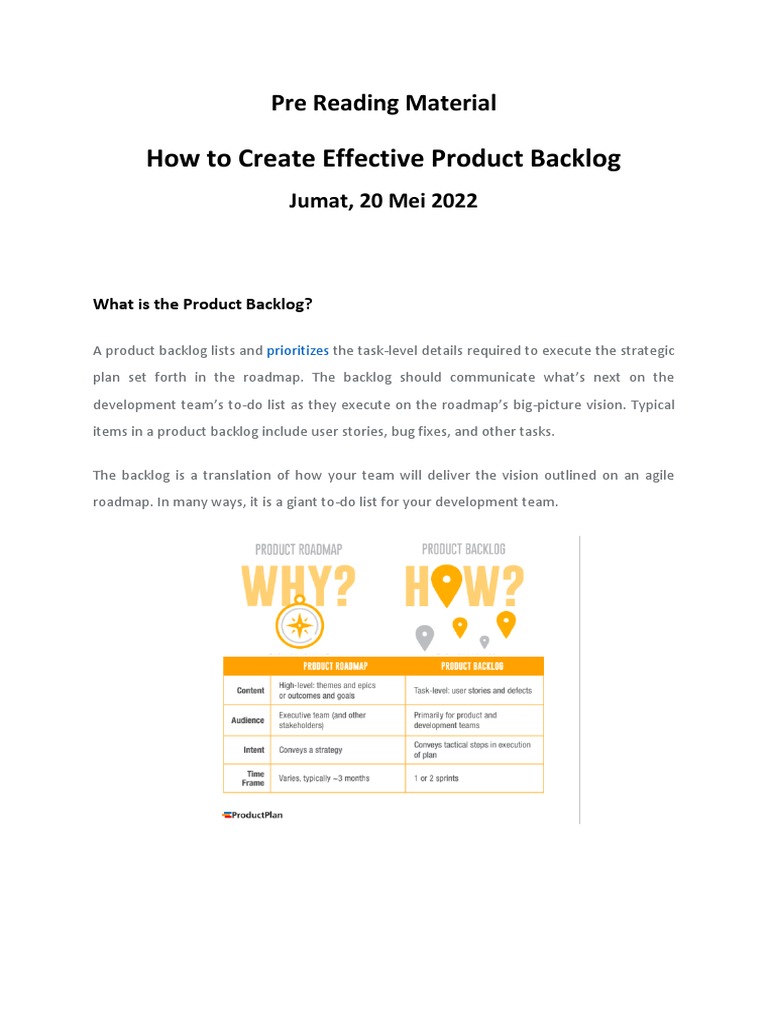 Pre Reading Material How To Create Effective Product Backlog 20 May