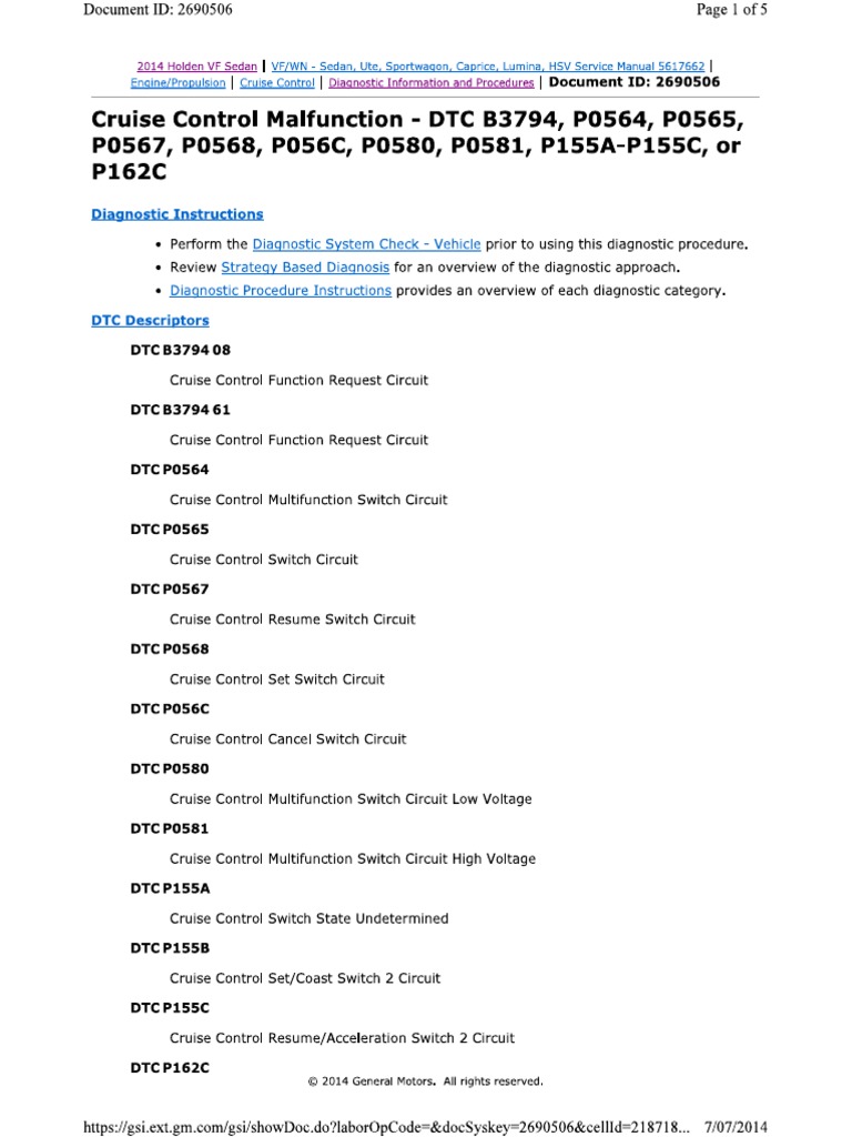 VF Cruise Control Malfunction PDF