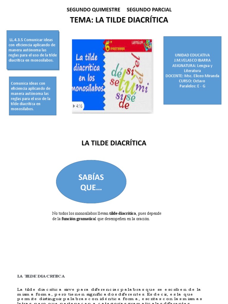 Uso de Tilde Diacrítica en Monosílabos | PDF | Mecánica del lenguaje ...