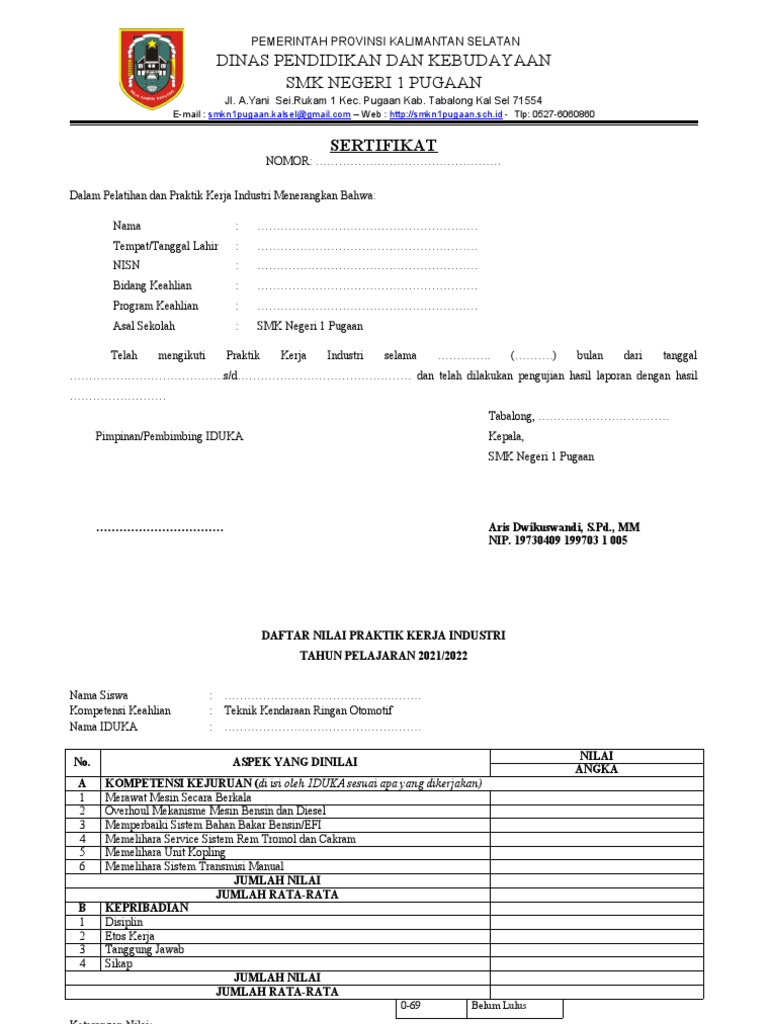 15 Tkro Contoh Blangko Sertifikat Prakerin 1 Pdf