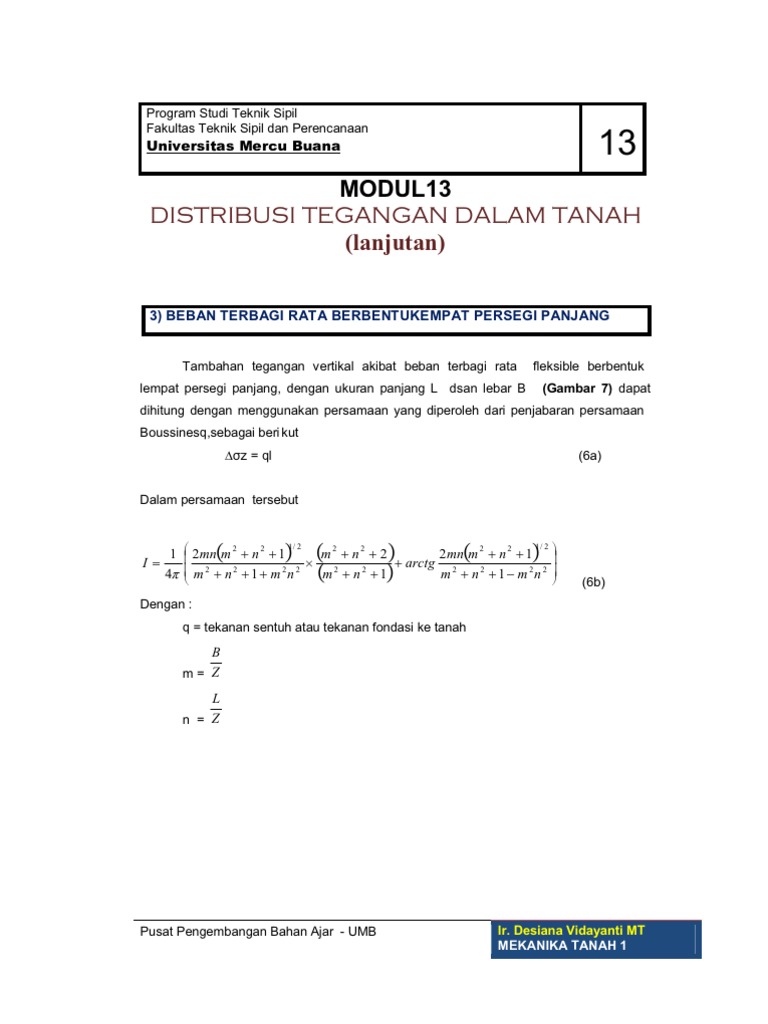 Distribusi Tegangan Dalam Lanjutan